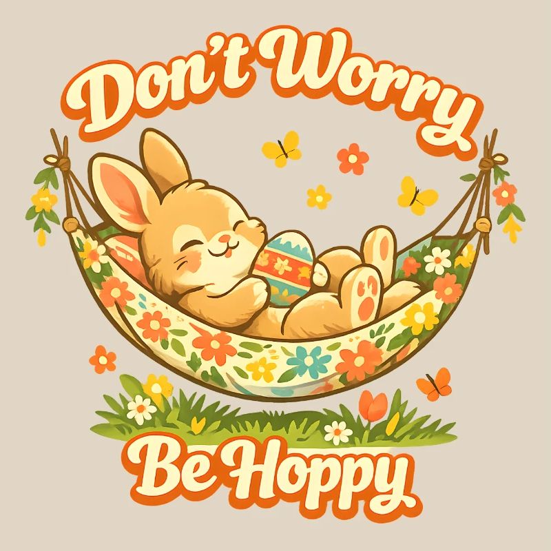 Cute Easter bunny with colorful egg and lettering