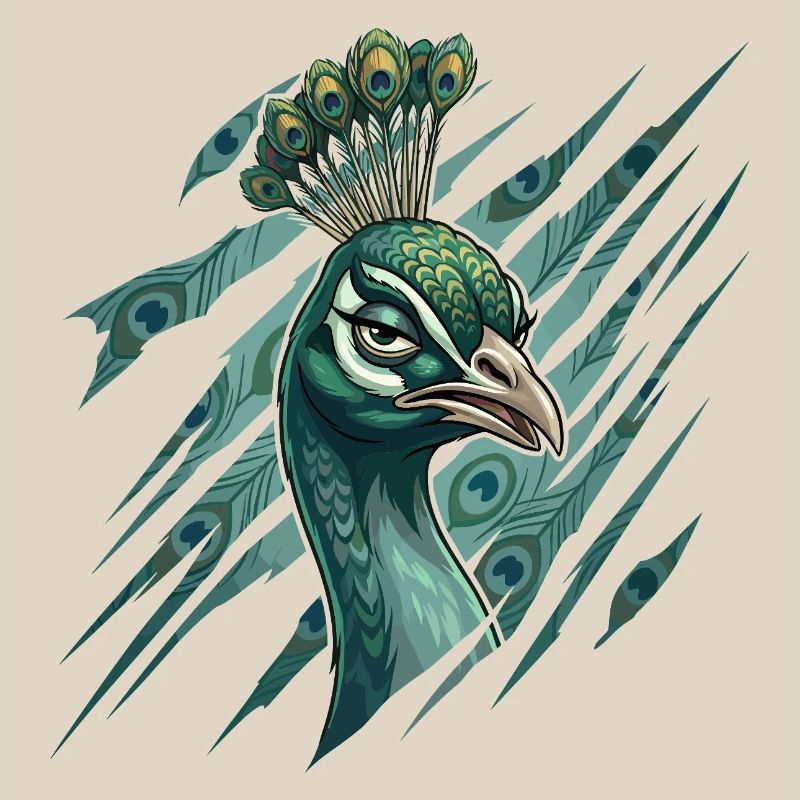 Peacock head with feather crown