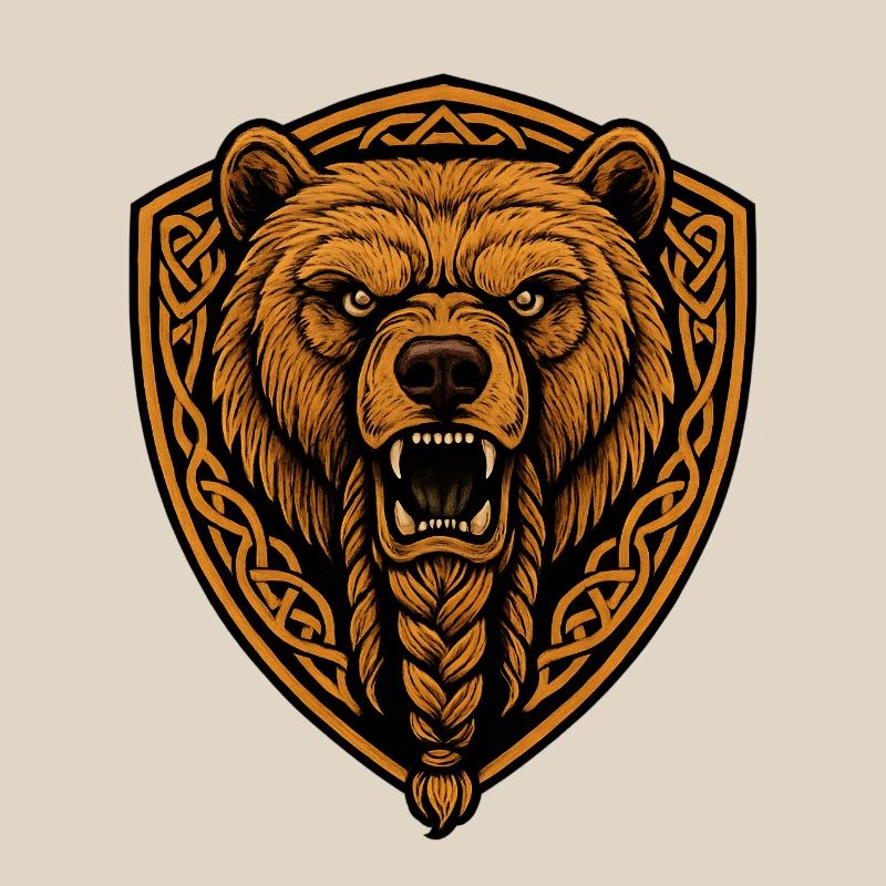 Brown bear in shield with braid