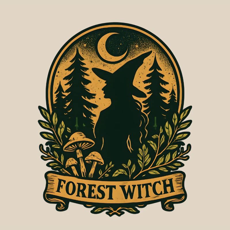 Forest witch silhouette in the moonlight