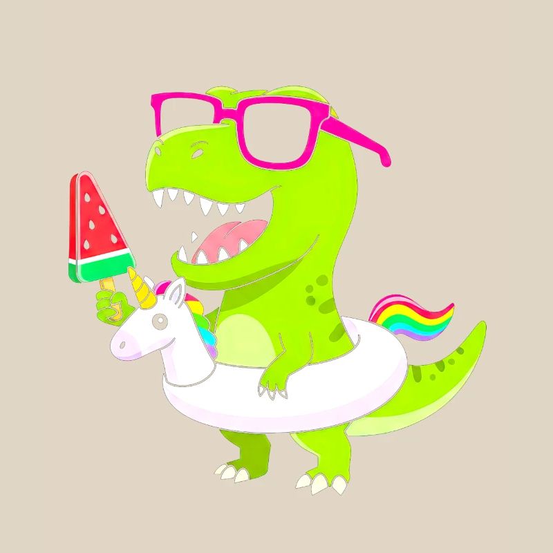 Neon-Dino mit Eis und Einhorn