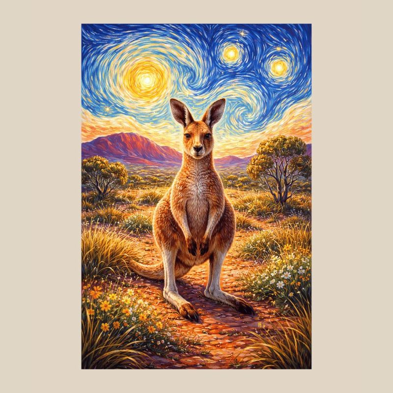Kangaroo under Starry Night