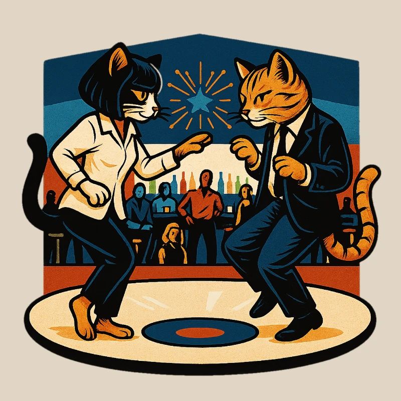 Two Retro Cats Dancing – Vintage Style