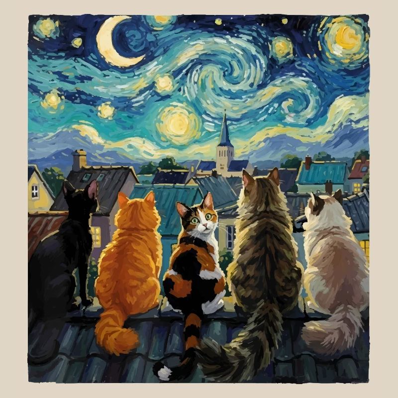 Cat Symphony Over Starry Rooftops
