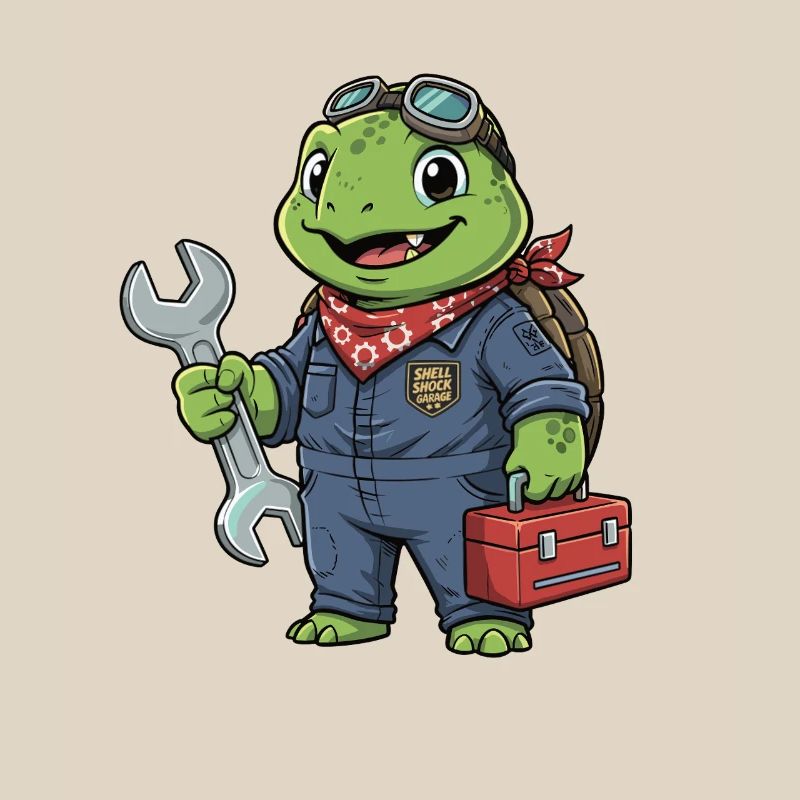 Screwdriver turtle in workshop look