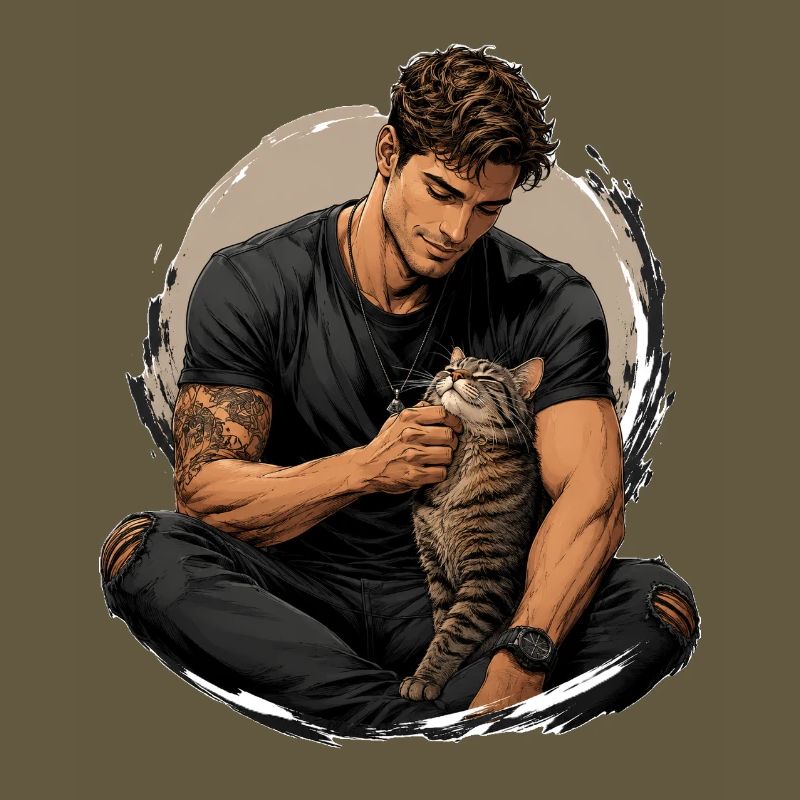 Mann mit Katze: stille Nähe