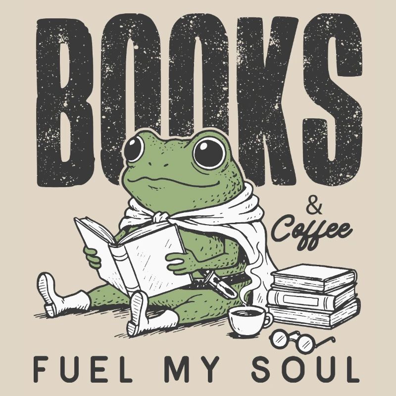 Frog reading book with coffee bookworm reading