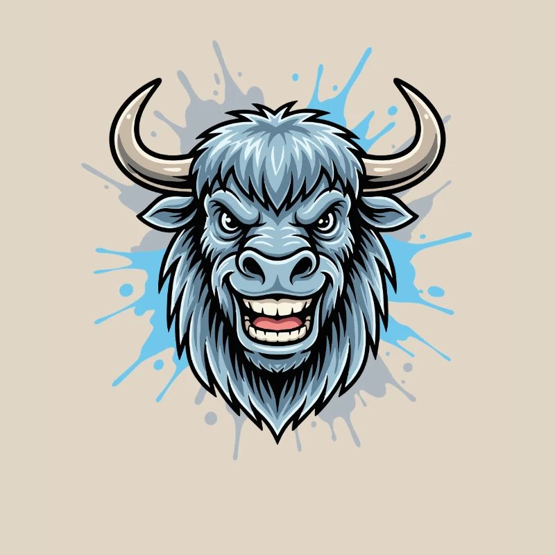 Blauer Bison Kopf Spritzer