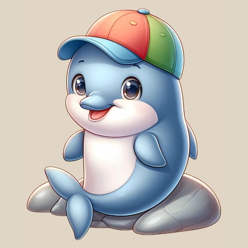 Fröhlicher Delfin mit Regenbogenkappe