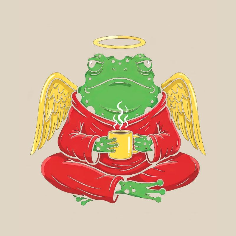 EngelFrosch mit Kaffeetasse