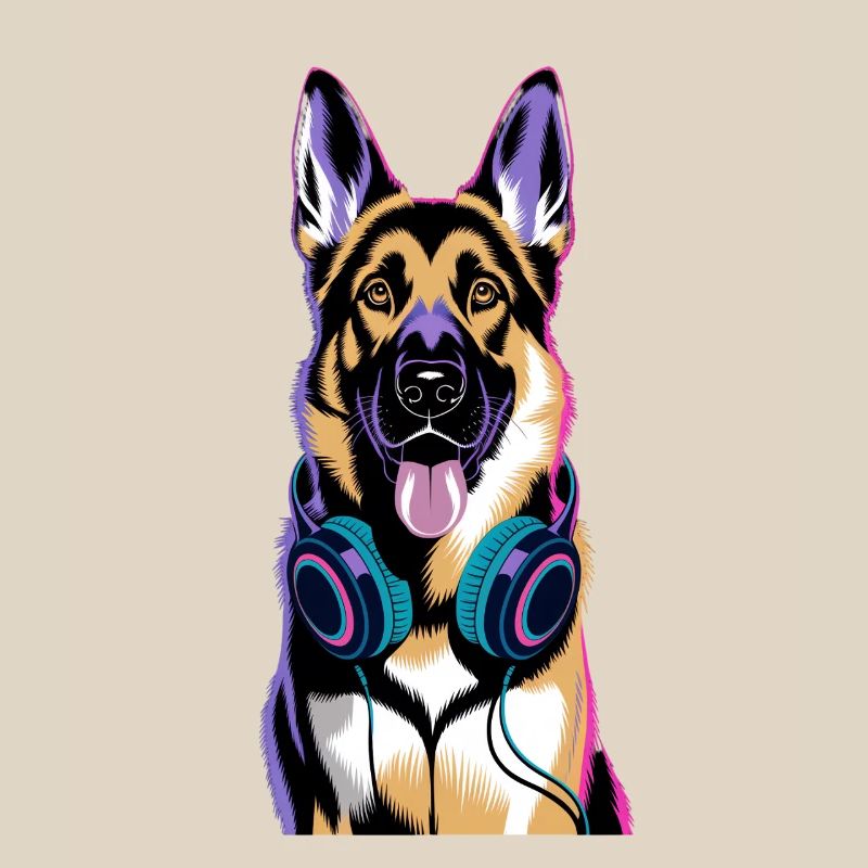 Deutscher Schäferhund mit Kopfhörern