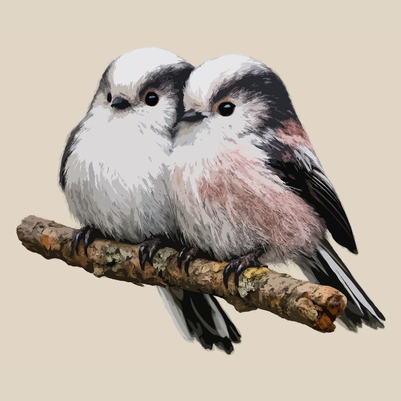 Duo Long-tailed on Branch - Soft Pastel