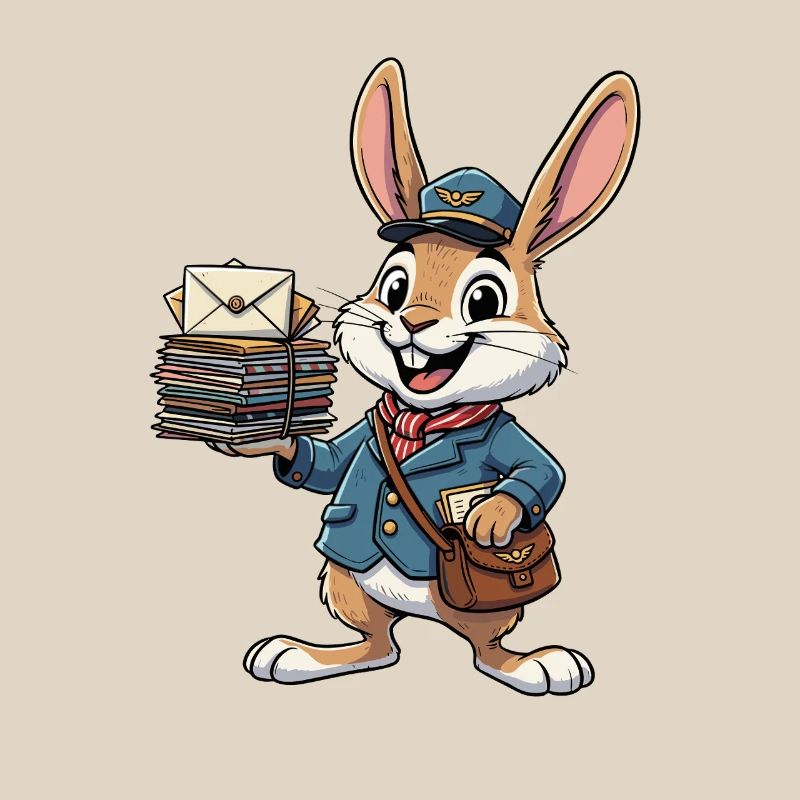 Rabbit as a postman with a stack of letters