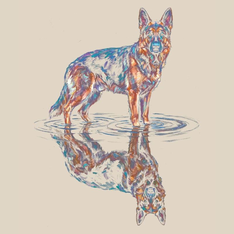 Deutscher Schäferhund mit Wasserreflexion