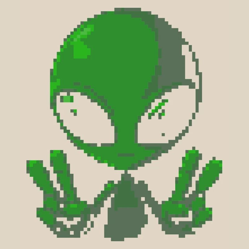 Pixel grünes Alien-Friedenszeichen