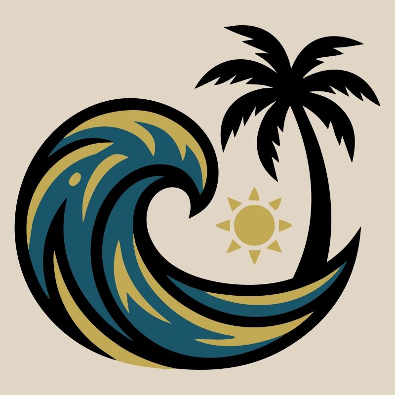 Wave Palm Tree Surfing Beach Vacation Beach Club