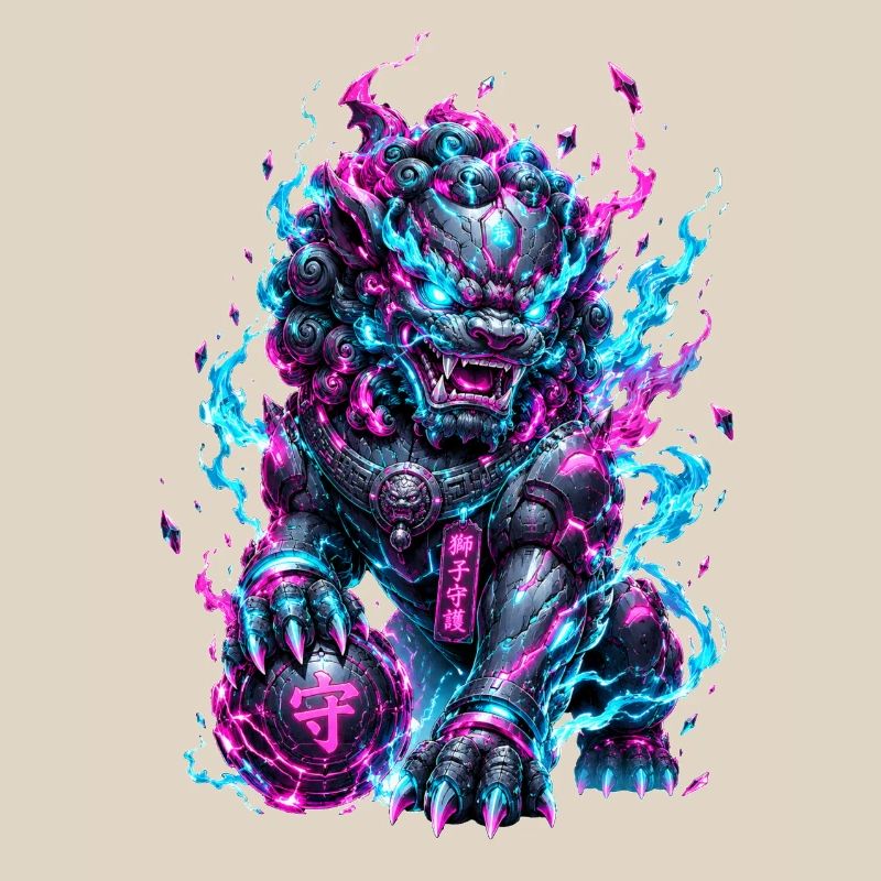 Neon Cyber Foo Dog Wächter