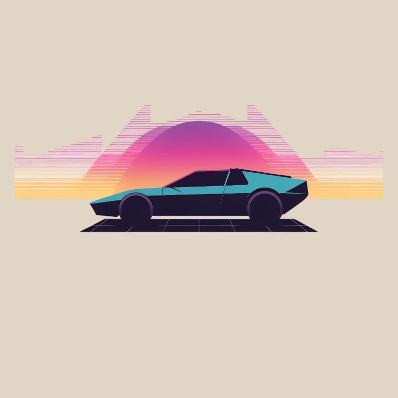 Synthwave Auto Outrun Grid Sunset 80s