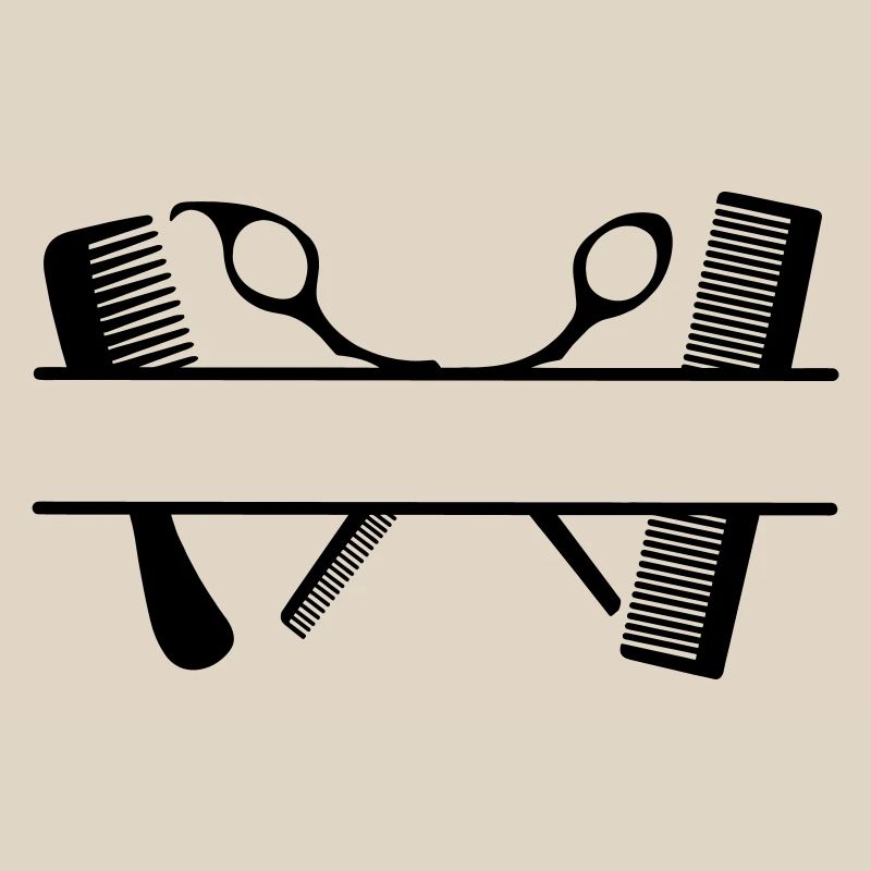 Two combs and scissors text banner