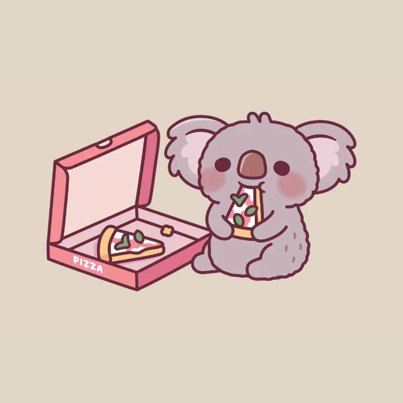Mignon Koala Ours Mangeant Pizza
