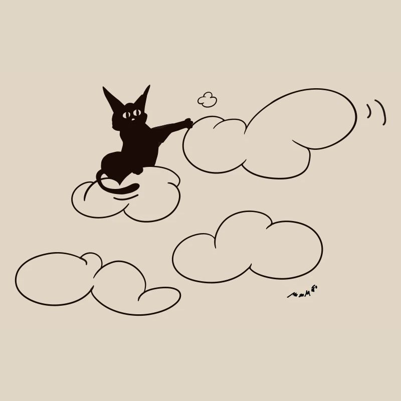 A cute black kitty poking a fluffy cloud. Comical.
