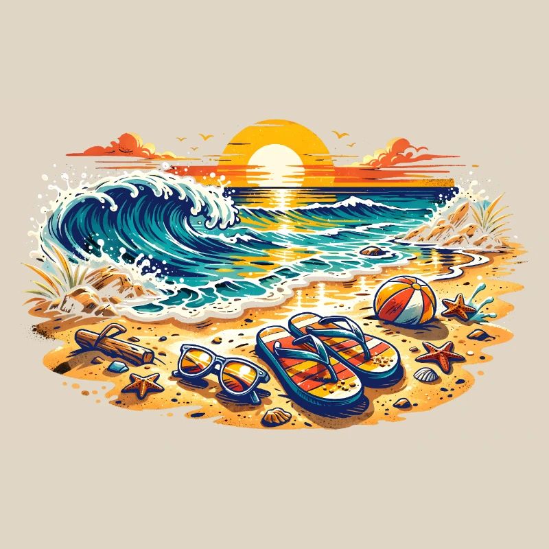 Sunset on the beach illustration