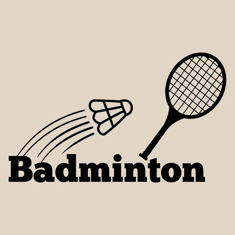 Badminton text with shuttle and racket