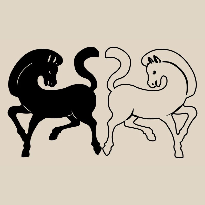 Zwei Pferde schwarz und weiß oder transparent