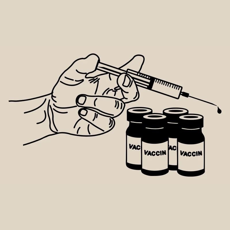 Hand mit Impfspritze und Gläsern