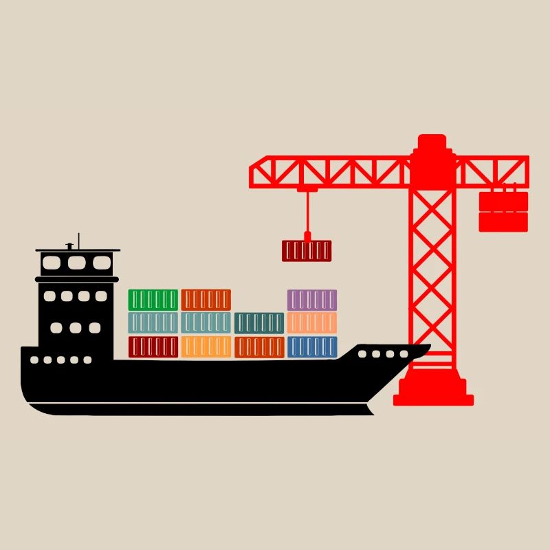 Sea container boat with crane unloading 2