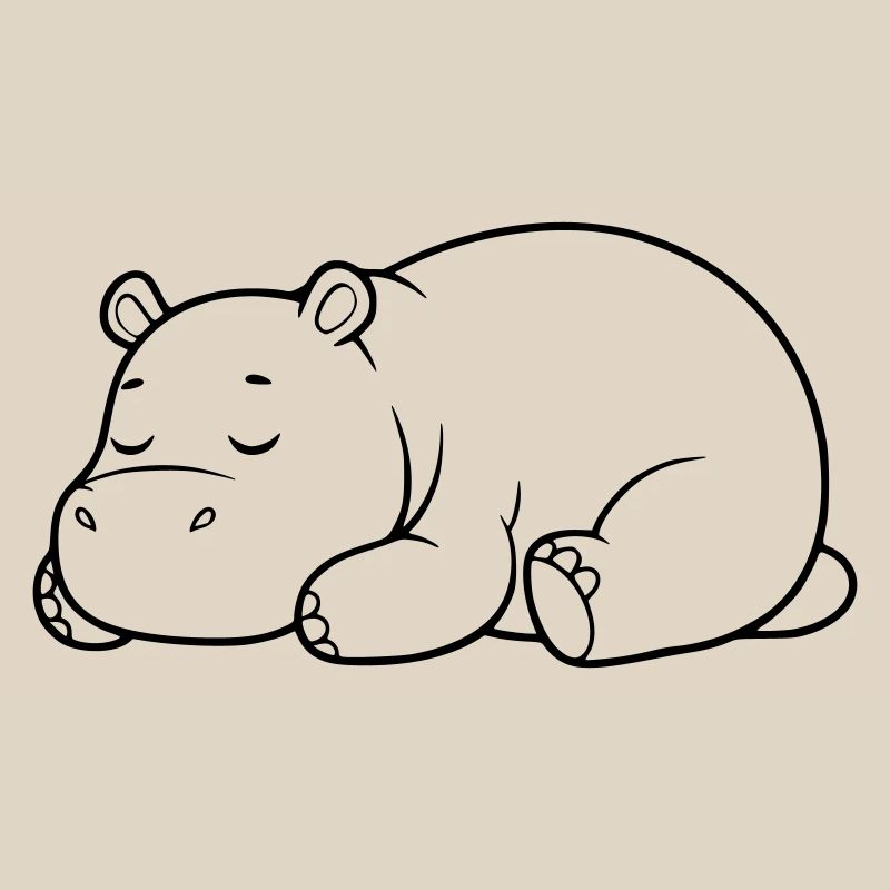 Sleeping Hippopotamus Tired Outline