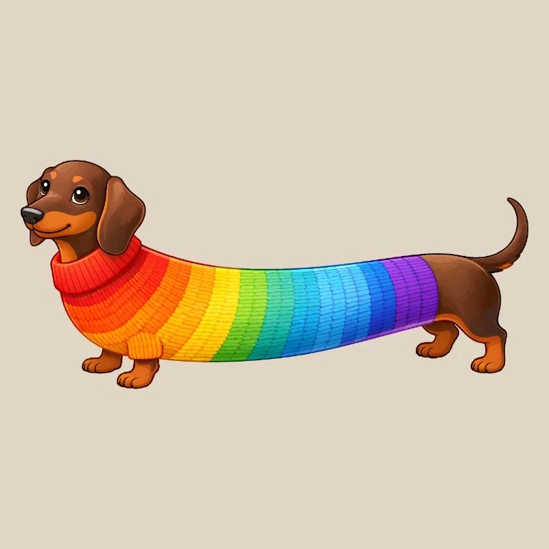 Dackel mit Regenbogen Pullover 