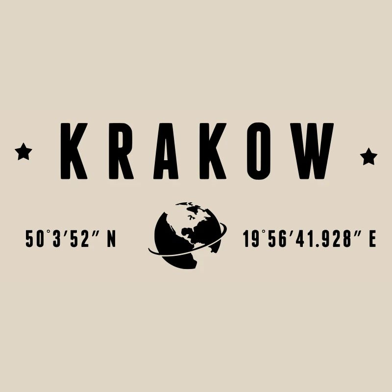 Krakow GPS Coordinates Globe Modern Typography