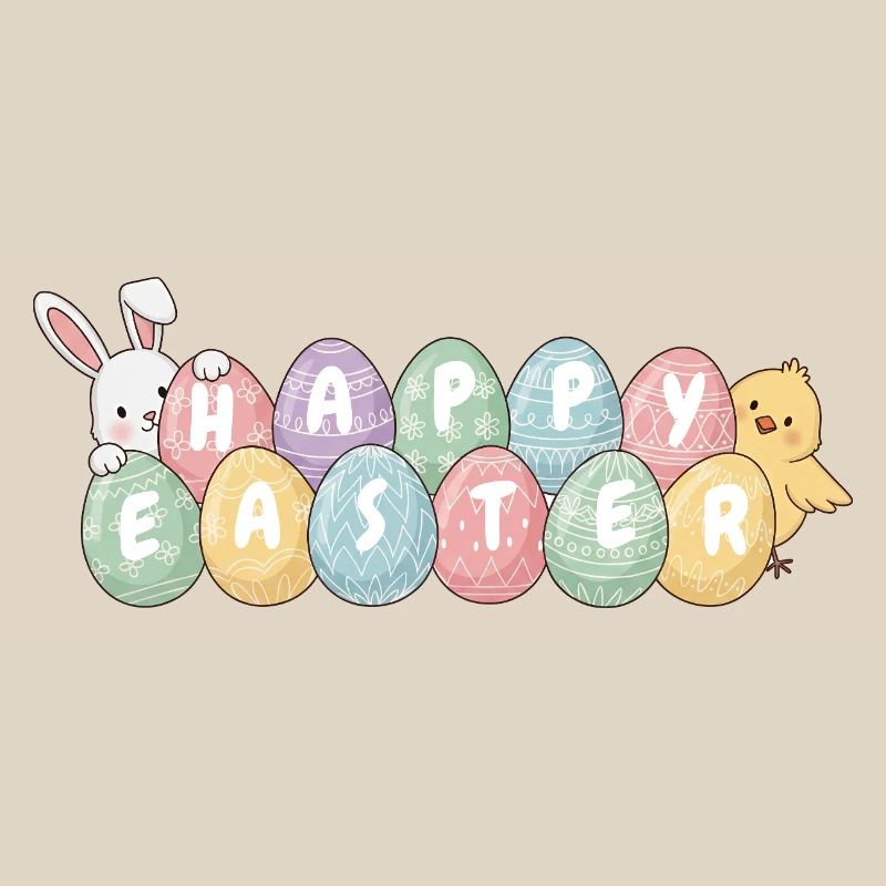 Cute Easter Bunny Chick and Eggs