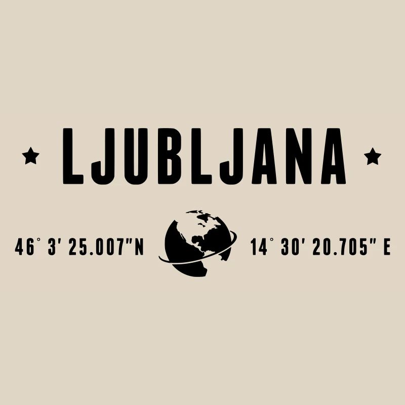 Ljubljana GPS Coordinates Globe Modern Typography