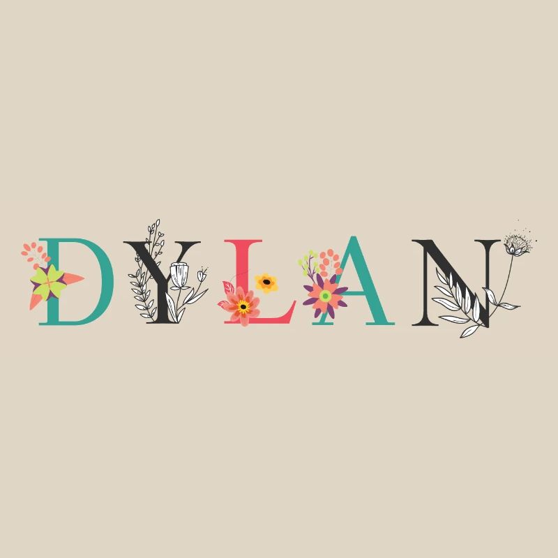 Art du nom DYLAN avec des fleurs brodées
