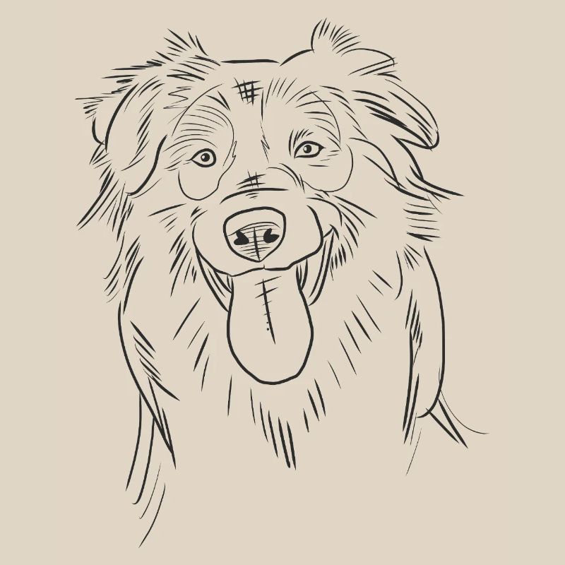 Funny Australian Shepherd Aussie Sketch Line Art 