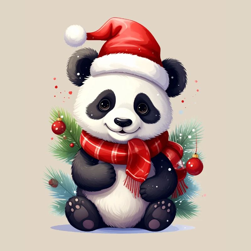 Mignon panda de Noël avec écharpe