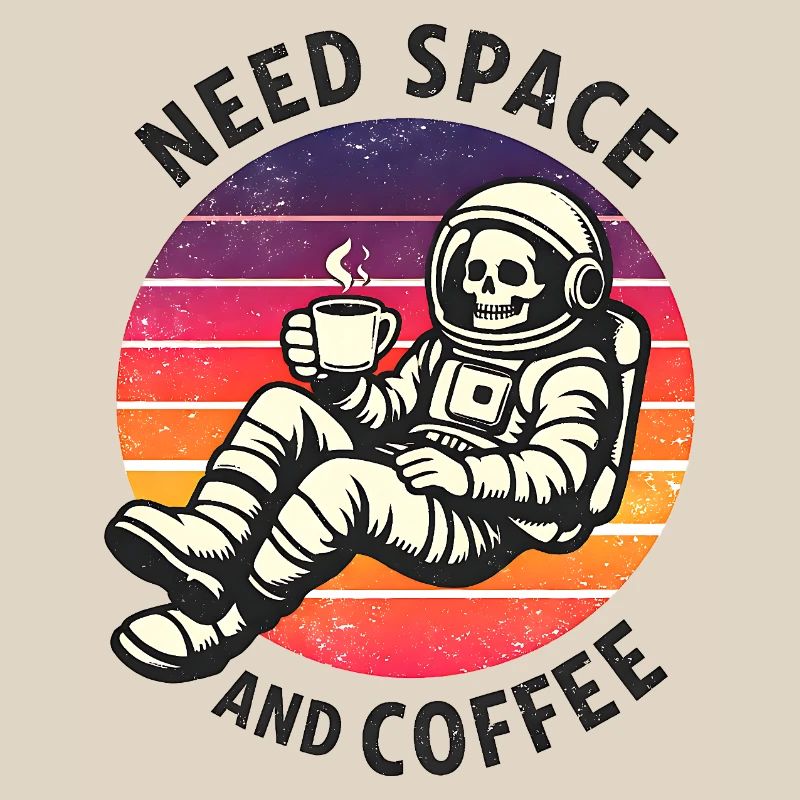 Astronaute squelette spatial et café