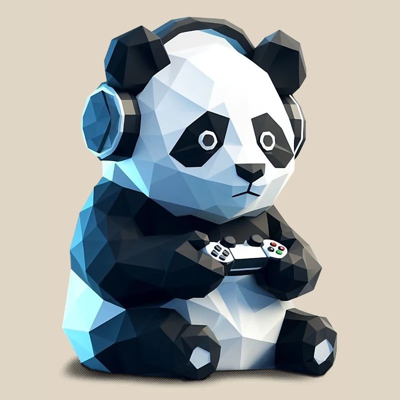 Gaming Panda mit Headset & Controller