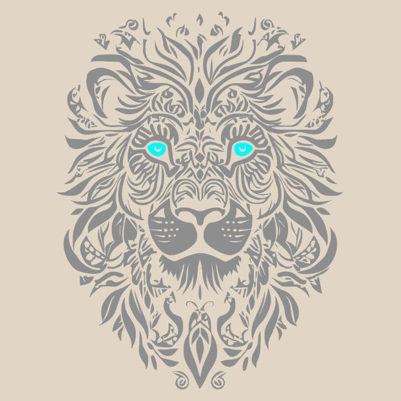 Silver lion with blue eyes and leaf pattern
