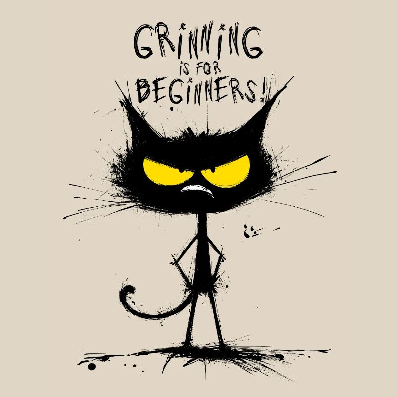 Grumpy Black Cat – Smiling Is for Beginners