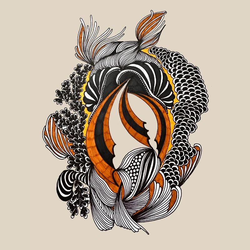 Orange Black Abstract Feather Pattern