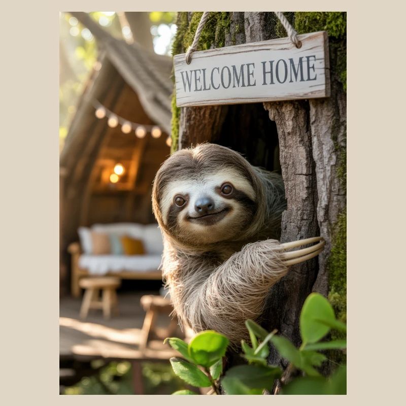 Welcome Home Sloth in Treehouse
