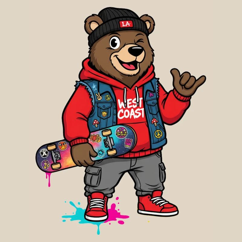 Wave Bear Skateboard Graffiti Pullover Hoodie
