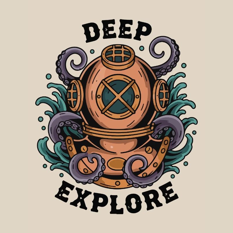 Vintage Diving Bell Deep Explore Octopus