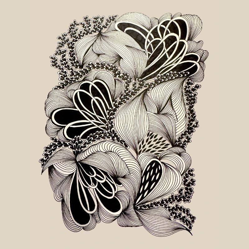 Black and White Floral Doodle Pattern