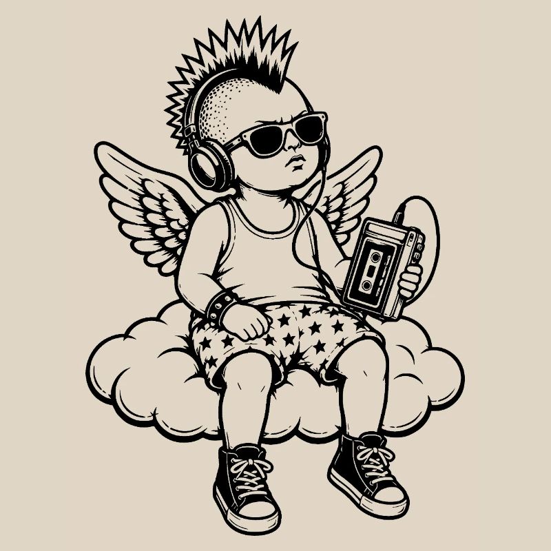 Punk Cherub with Walkman on Cloud