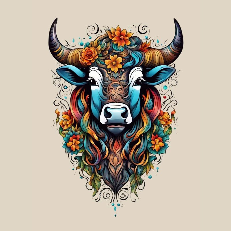 Bison couvert de fleurs dans un éclat de couleurs