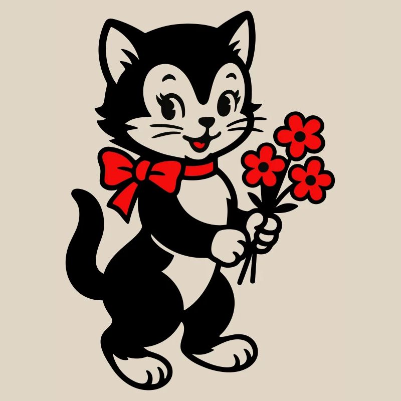 Schwarze Katze mit rotem Band